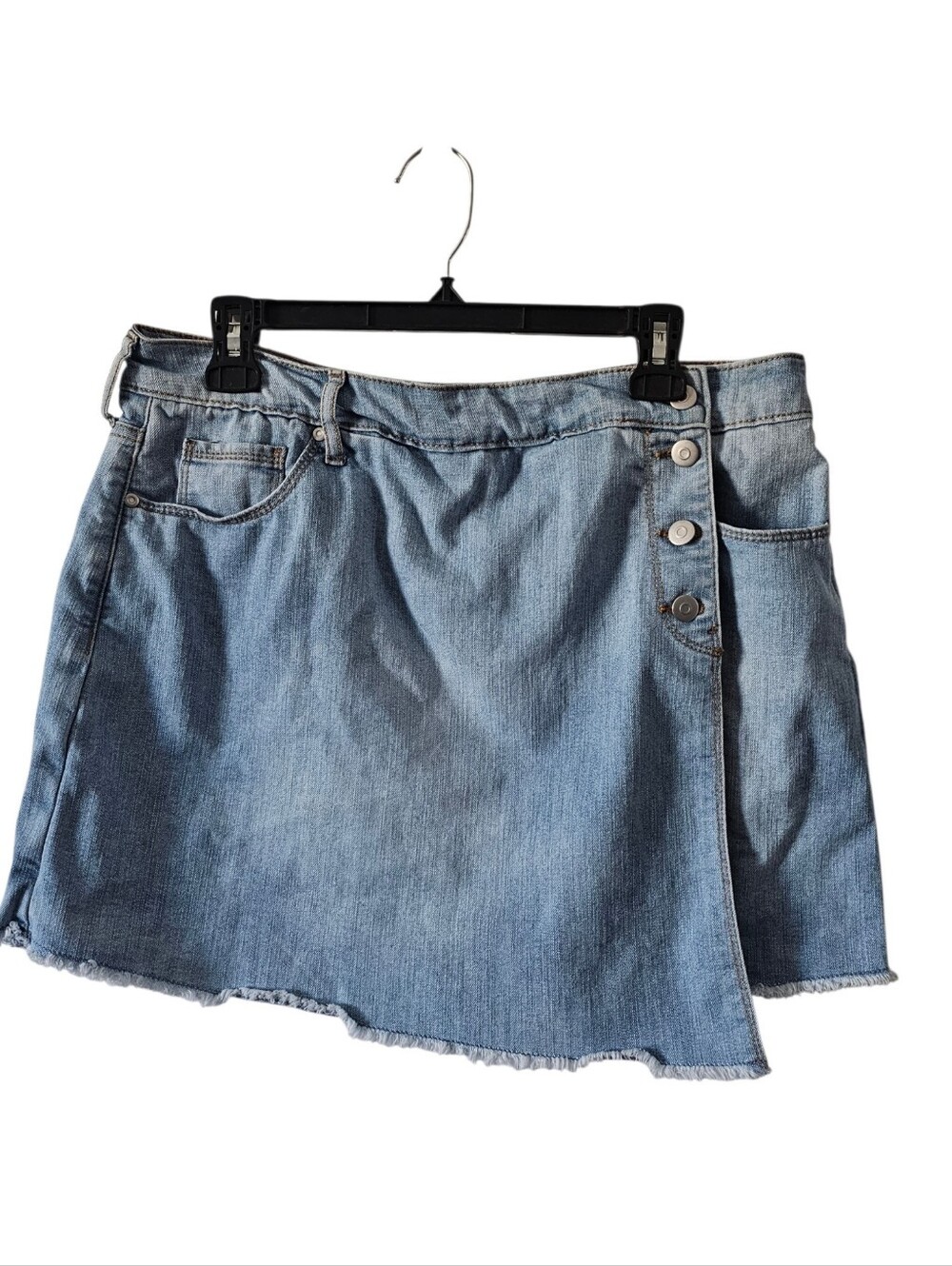 Energie Denim Wrap Skirt Junior Size 15 Light Wash Blue Jean Stretch Button Mini